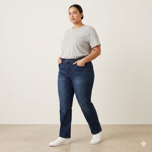 Avenue High Rise Straight Leg Jeans Blue 32P Petite Plus